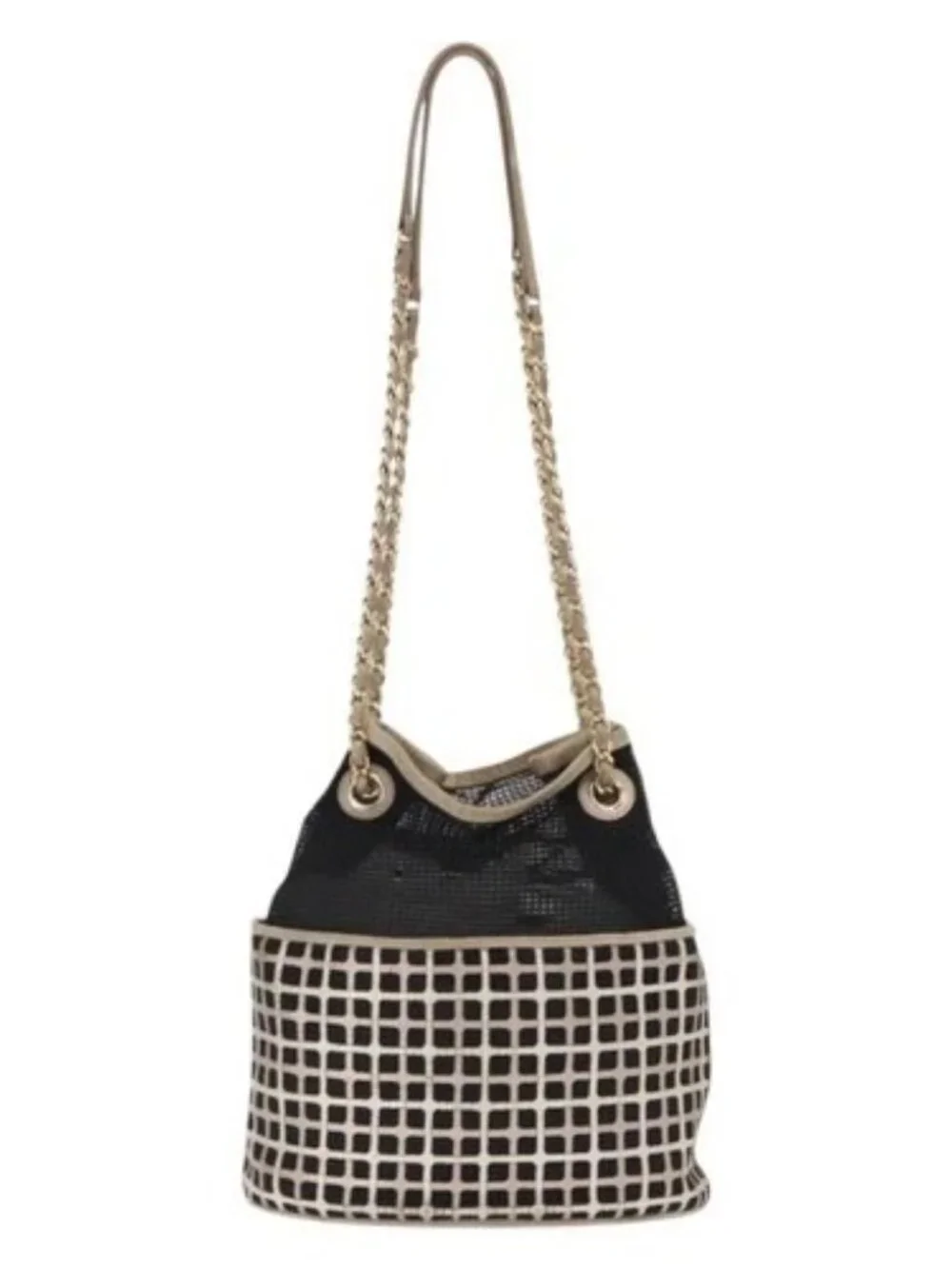 CHANEL Chain Shoulder Bag Nylon Leather Black Gold CC Auth bs32086
